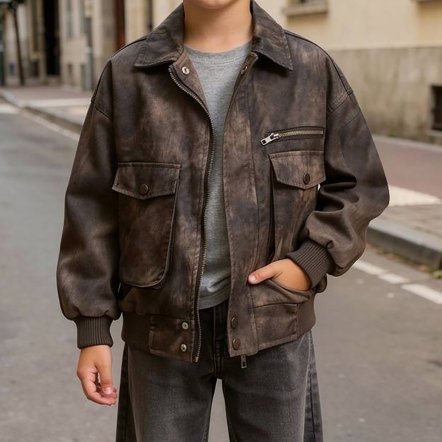 翻領皮革夾克外套