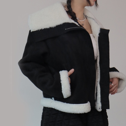 羊羔毛翻領皮夾克