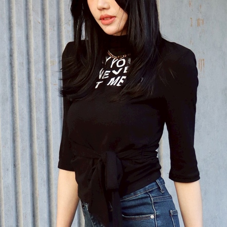 SAYYOU高領下擺綁帶長袖上衣