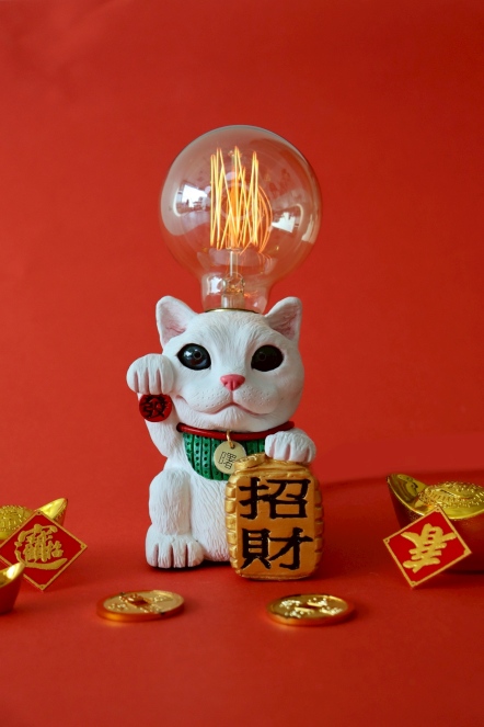 小發招財貓水泥桌燈