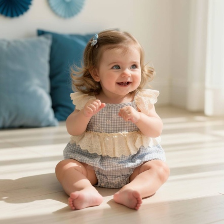 蕾絲小花格紋包屁衣