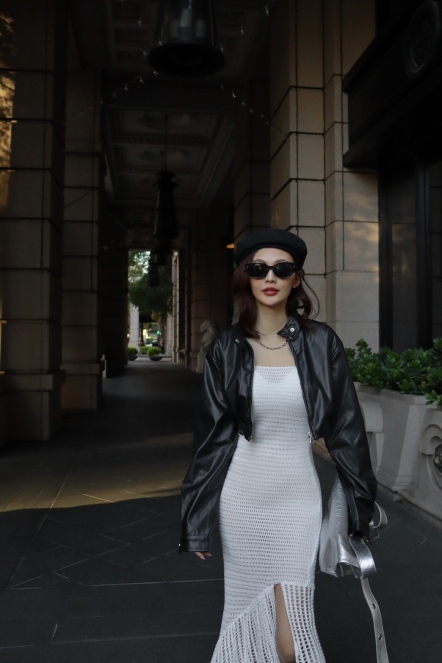 短版雙口帶皮質外套