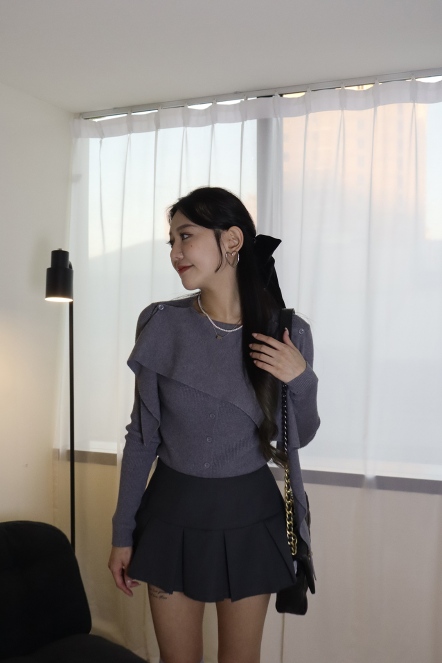 圍巾領排釦上衣(附腰帶)